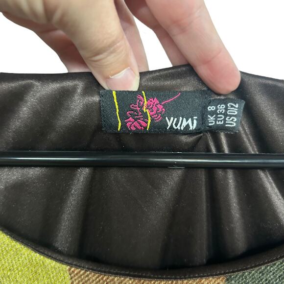 Retro Fall Plaid Dress Yumi‎ Mod Colorblock Belted Mini Size S - Picture 5 of 7